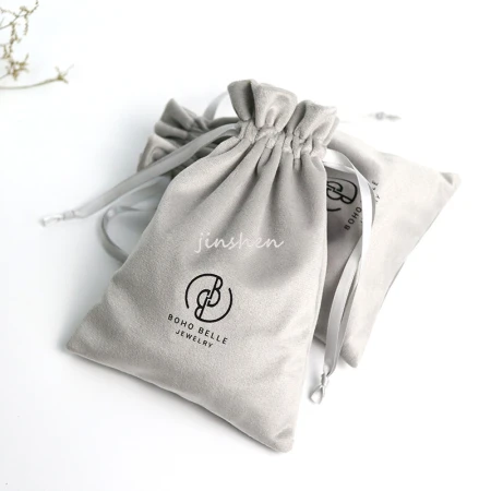 Grey velvet drawstring bag with printed brand logo, large express packaging, thickened express bag, 15×22 Grey velvet drawstring bag with printed brand logo, large express packaging, thickened express bag, 15×22
